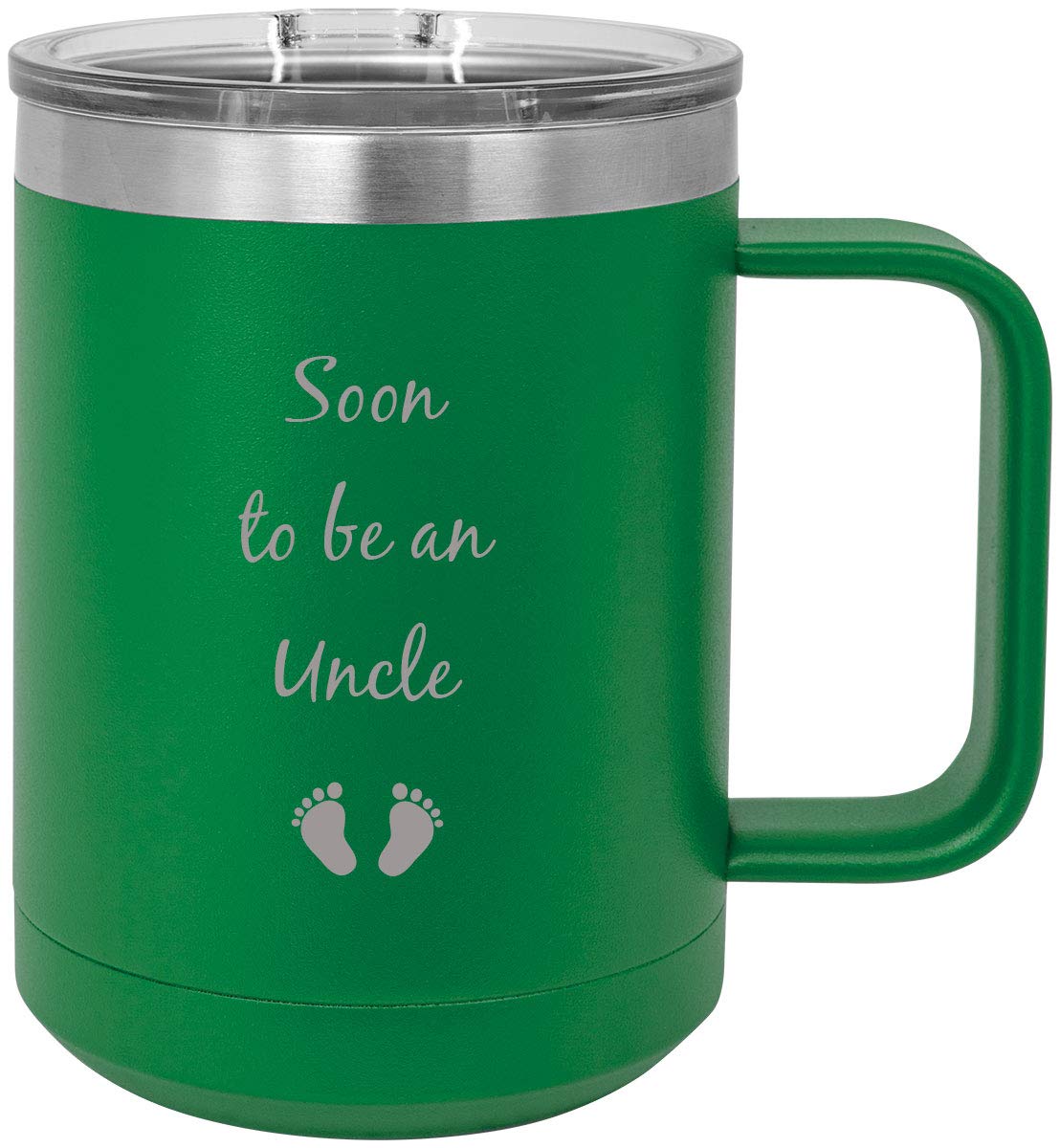 Uncle Announcement Stainless Steel Vacuum Insulated 15oz Travel Coffee Mug with Slider Lid - Green - Perfect for Hot & Cold Drinks, Commuting, Office & Outdoor Adventures