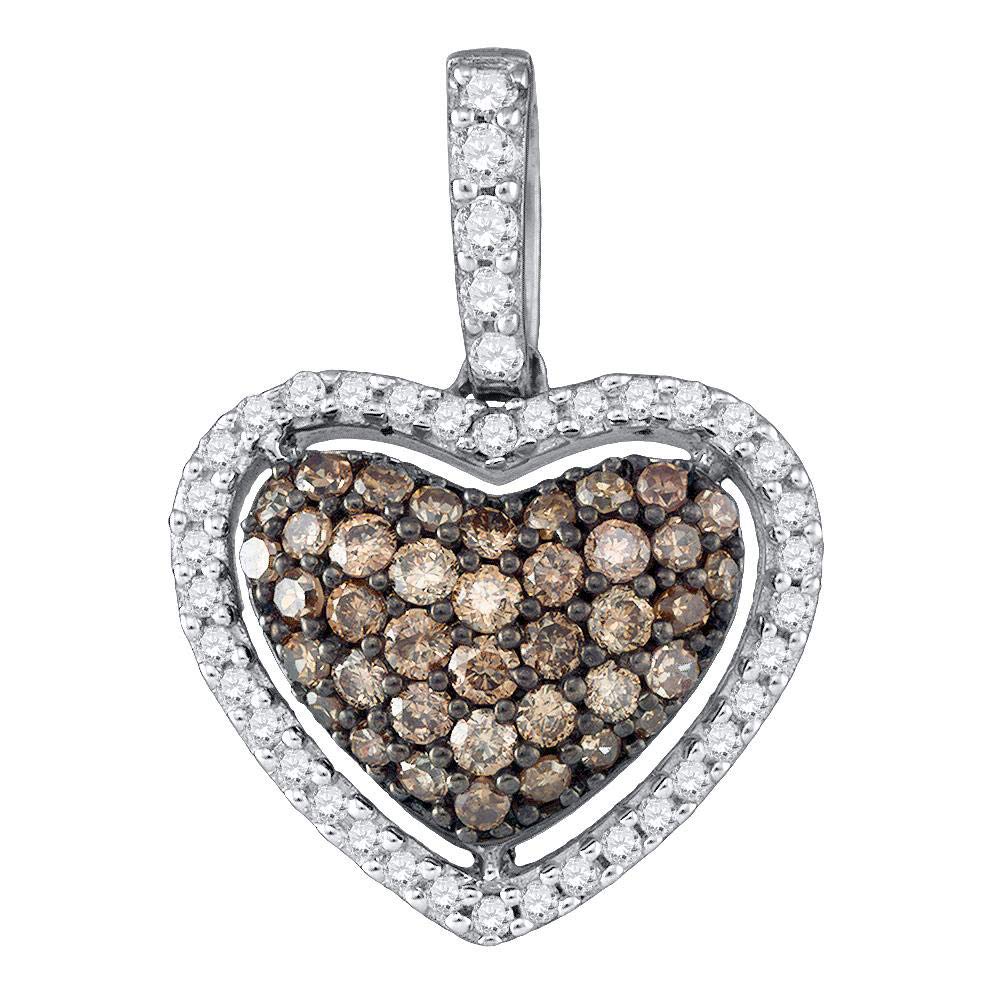 10K White Gold Women's Round Brown Diamond Heart Pendant Necklace - 1/2 Cttw Diamond Jewelry Gift for Her - Perfect for Valentine's Day, Anniversary & Romantic Occasions