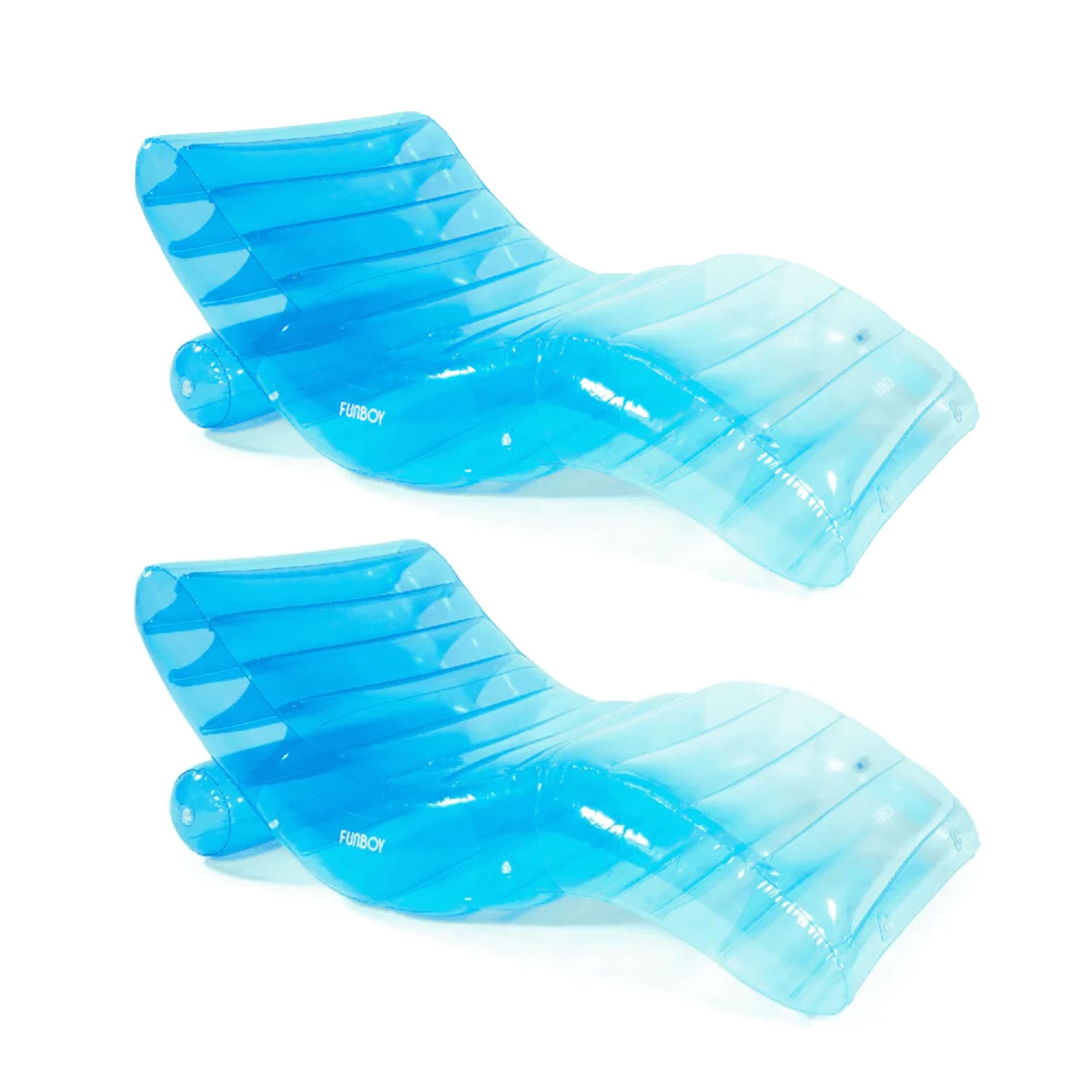 **FUNBOY Giant Inflatable Luxury Tri-Color Blue Chaise Lounger - Adult Pool Float Chair for Summer, Beach & Backyard Relaxation - Bundle Pack of 2 - Perfect for Pool Parties, Vacations & Lounging by the Water**
