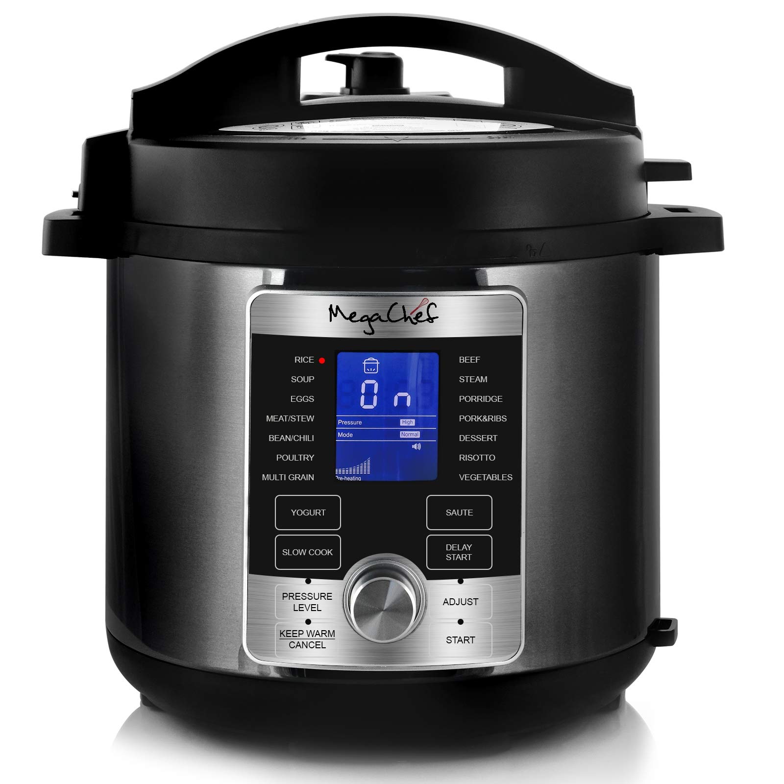 Megachef 6 Quart Stainless Steel Electric Digital Pressure Cooker with Lid - Fast & Safe Cooking for Soups, Stews, Rice & More | Perfect for Home Kitchens & Meal Prep