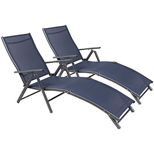 2-Pack Adjustable Folding Recliner Chairs - Outdoor Chaise Lounge for Poolside, Beach, Patio & Backyard - Comfortable Sunbathing & Tanning Furniture (Blue) - Perfect for Relaxing in Your Garden, Balcony or Lakeside