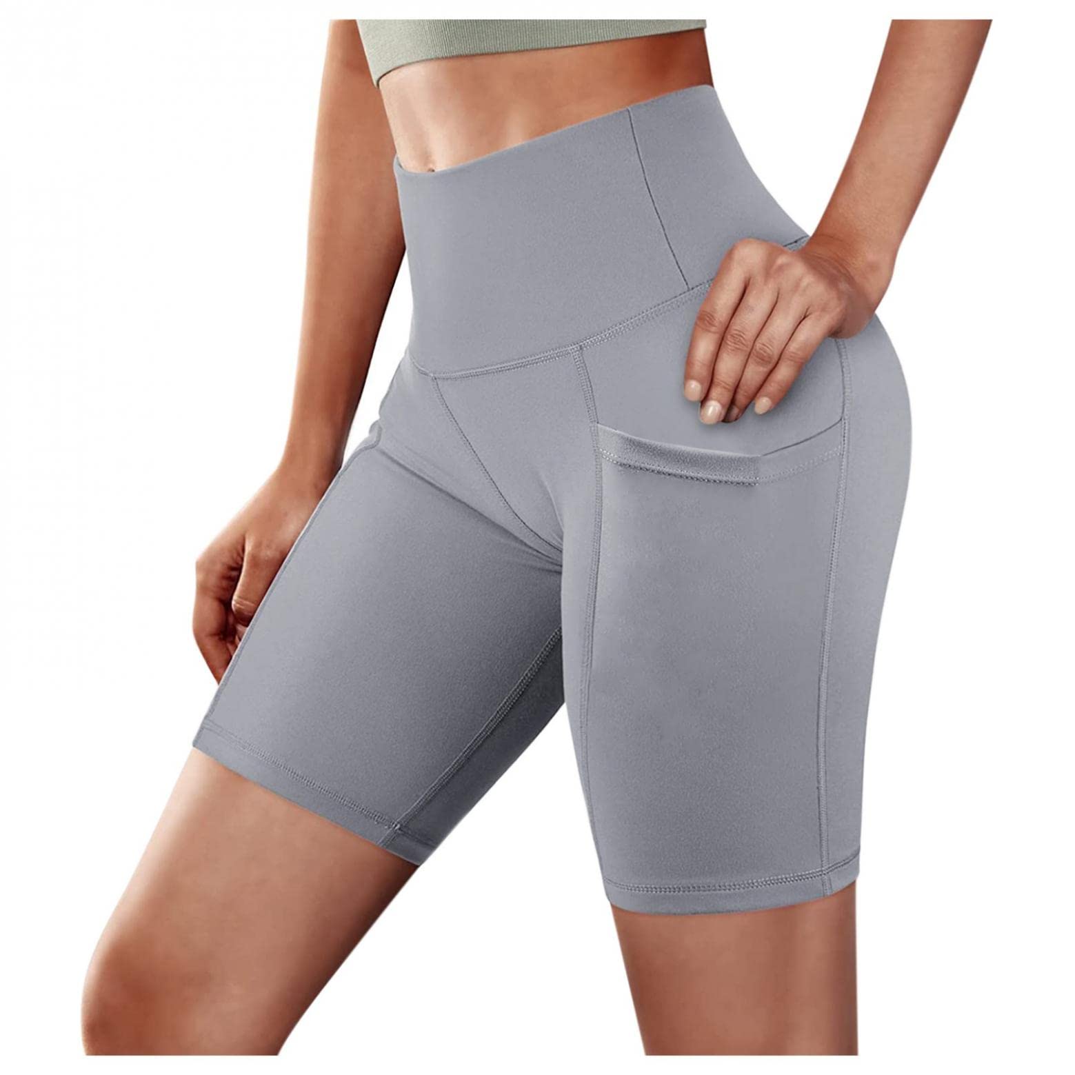 Women's High Waist Yoga Shorts with Side Pockets - Tummy Control Workout Running Shorts & Stretchy Yoga Leggings for Women - Perfect for Yoga, Gym, Running and Casual Wear