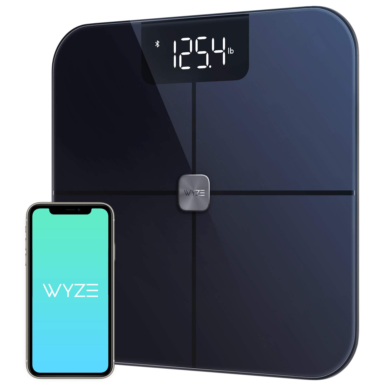 Wyze Smart Scale - Digital Bathroom Scale with Bluetooth, Measures Body Weight, Fat, BMI & Heart Rate, Body Composition Analyzer with Free App, 400 lb Capacity, Black - Perfect for Home Gym, Fitness Tracking & Health Monitoring