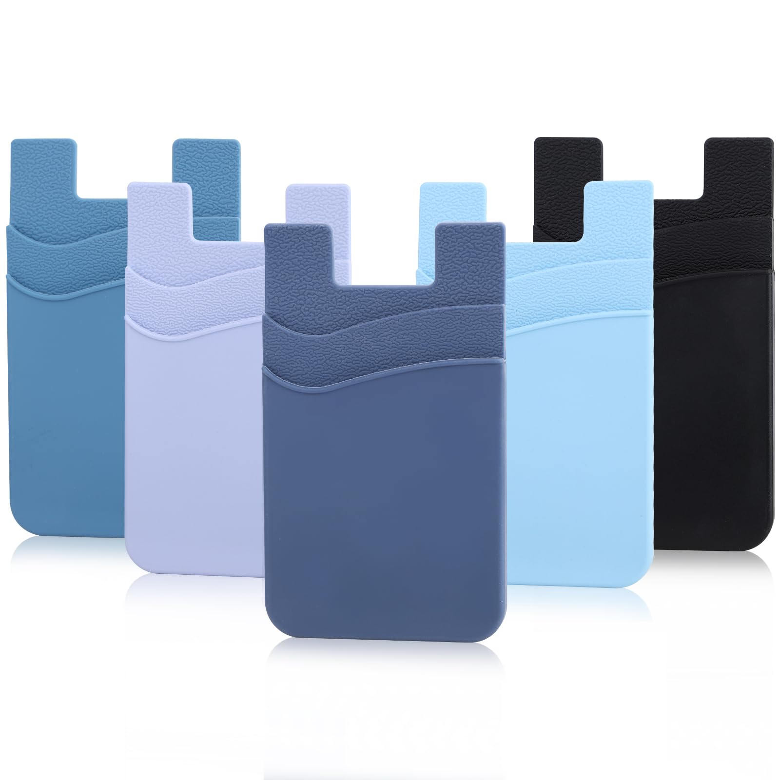 5-Pack Silicone Phone Wallet Sticker - Double Pocket Credit Card Holder for All Smartphones (Navy, Sierra, Pastel, Blue, Black) | Stick-On Back of Phone Case for Hands-Free Shopping & Travel Convenience