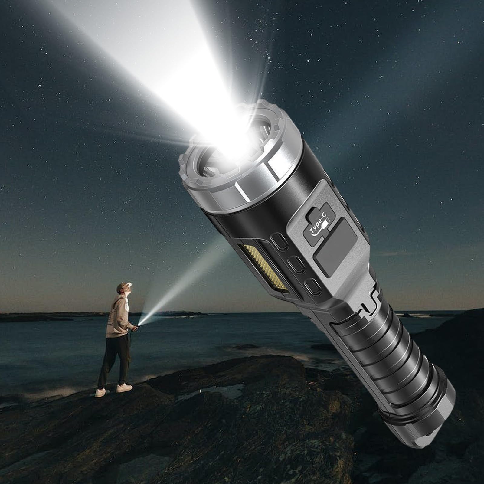 MIANHT 10000 Lumens Rechargeable LED Flashlight - Super Bright, Long Range, Fast Charging with COB Side Lights for Camping, Hiking, Emergency & Outdoor Adventures