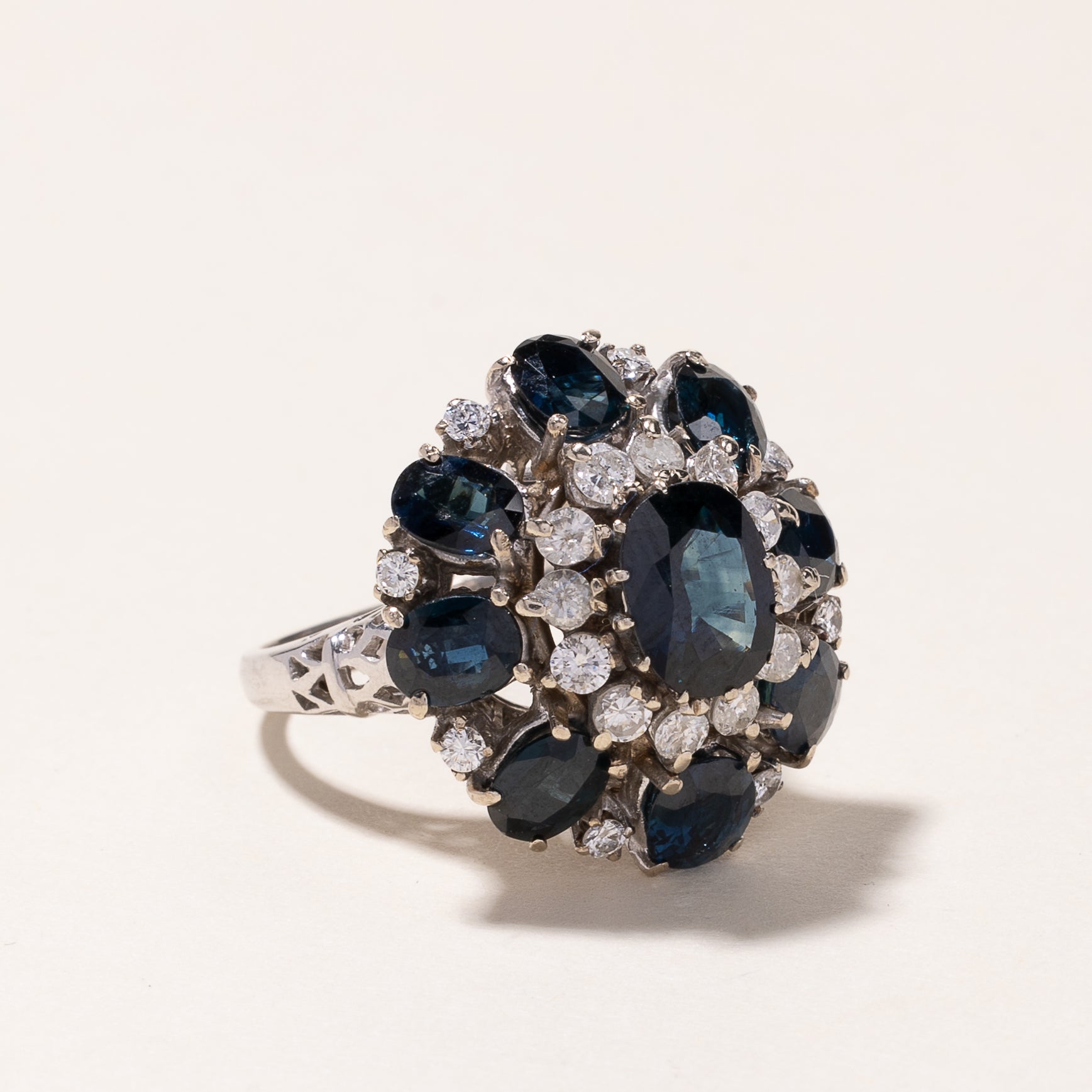 14K White Gold Sapphire and Diamond Ring - 9.32ctw Sapphire & 0.54ctw Diamonds | Size 6.5 | Elegant Engagement, Wedding, Anniversary Gift for Her
