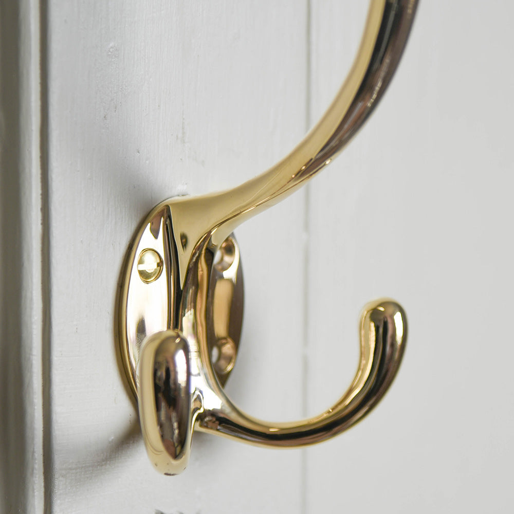 Polished Brass Triple Hat & Coat Hook - Heavy Duty Large Wall Mounted Hooks for Entryway, Bathroom & Bedroom Organization