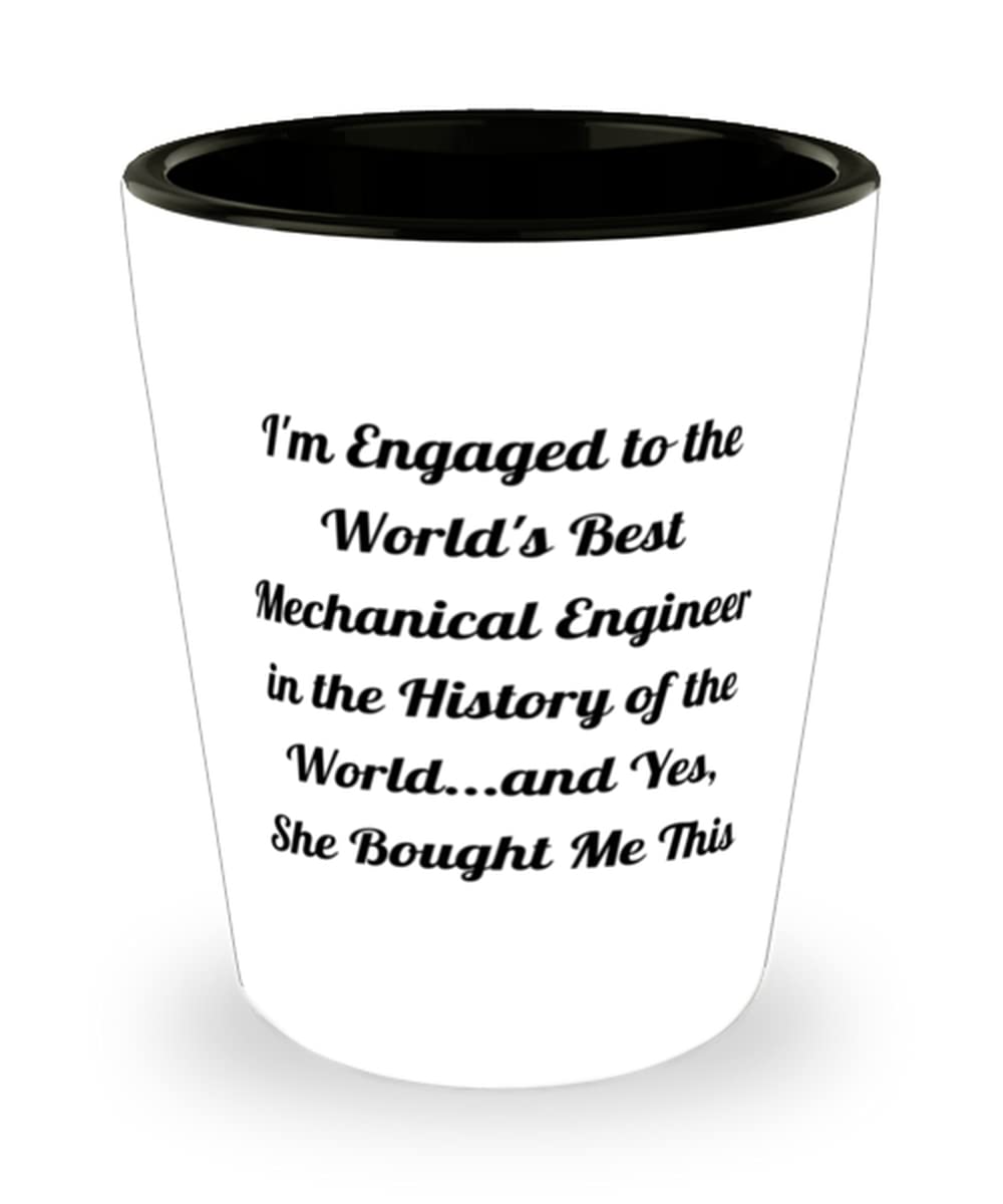 Engagement Shot Glass - Cute Valentine's Gift for Mechanical Engineer Fiance - Perfect for Wedding Proposals, Bridal Showers & Anniversary Celebrations