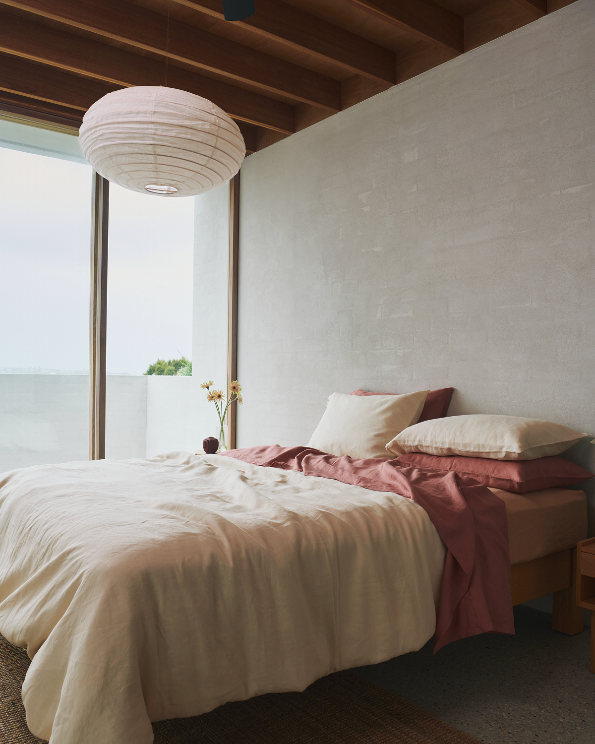 Organic Crème, Pink Clay & Terracotta Bedding Set - Luxurious 100% Cotton Sheets & Duvet Cover - Perfect for Master Bedroom, Guest Room & Cozy Home Decor