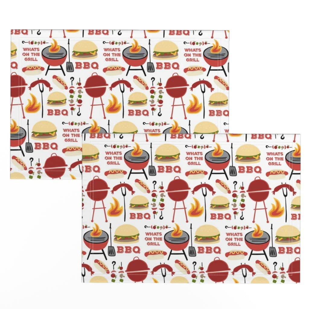 Linen Cotton Canvas Placemats Set of 2 - Summer BBQ Grill Hamburger Kabob Printed Table Mats for Outdoor Picnic Dining & Kitchen Decor | Spoonflower