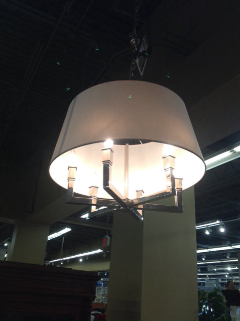 Silver Metal 6-Bulb Chandelier with White Shade - Elegant Ceiling Lighting for Dining Room, Bedroom, or Living Room