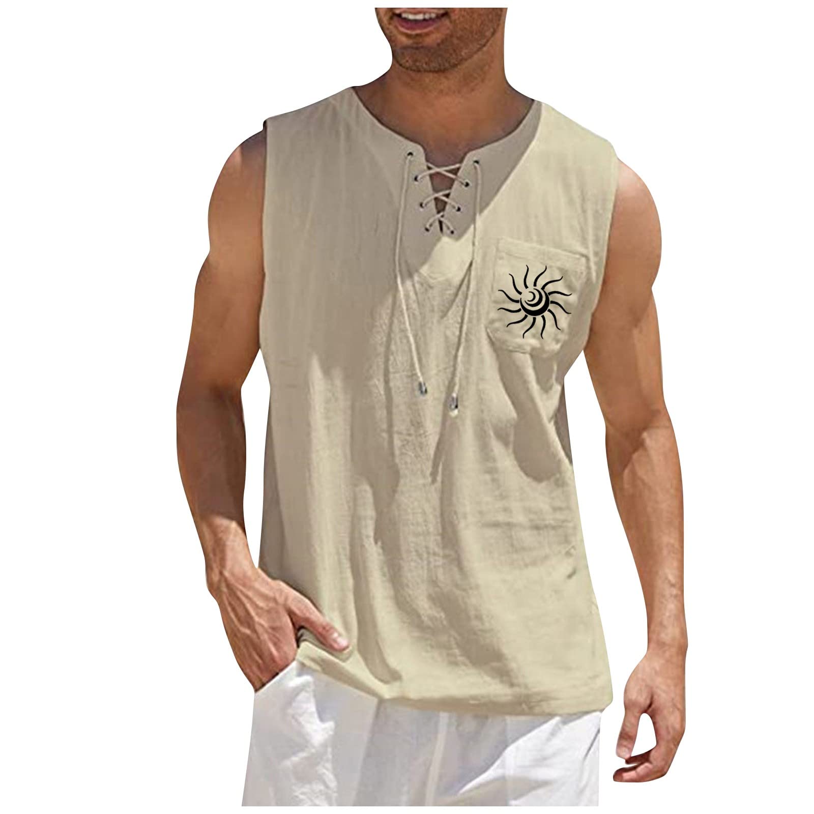 Men's Casual Loose Fit Cotton Linen Sleeveless Sweat Vest - Athletic & Beach Wear for Summer Outdoor Activities