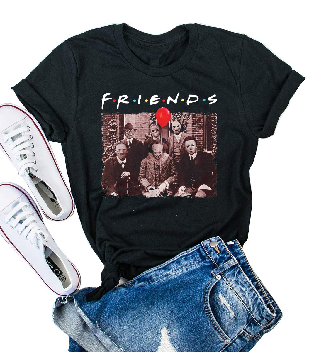 Men's & Women's Halloween Friends Graphic T-Shirt - Scary Movie Themed Tee for Halloween Parties & Costume Events