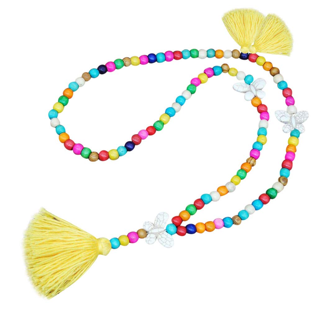 Bohemian Wooden Beaded Necklace for Women - Long Tassel Pendant Chain Jewelry Accessory | Perfect for Festivals, Beach Outfits & Boho Style