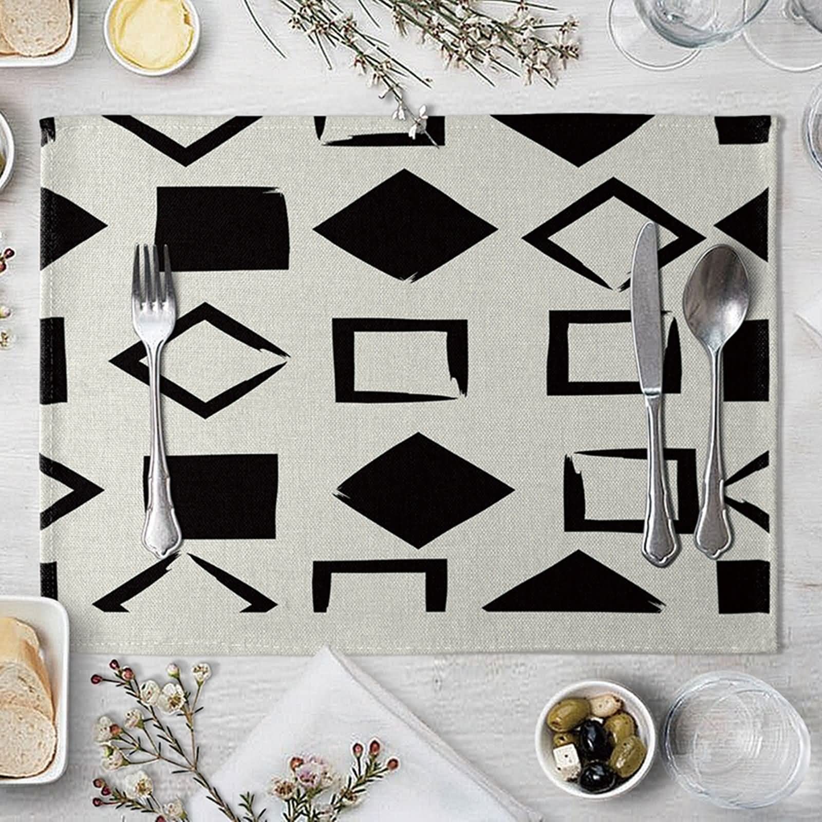 Bcughia Farmhouse Placemats Set of 4 - Black Cotton Linen Square Table Mats 40x30cm for Dining, Kitchen, Party & Home Decor