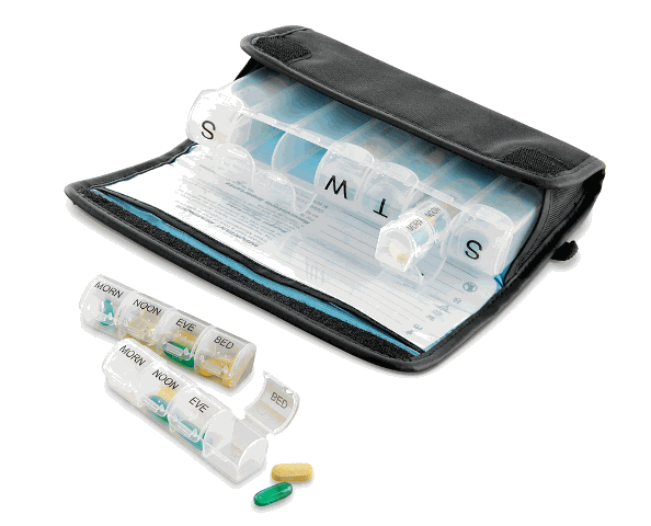 Travelon 7-Day Pill Organizer with 4 Removable Compartments - Weekly Medication Planner for Vitamins & Supplements - Perfect for Travel, Work, or Home Use
