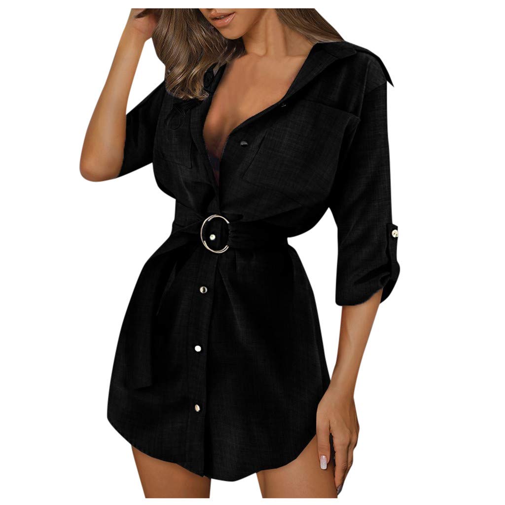 Stylish Women's Summer & Autumn Long Sleeve Blouse - Casual Work Office Shirt with Belt, Plain Design for Daily Wear | Perfect for Business Casual, Dating & Weekend Outfits