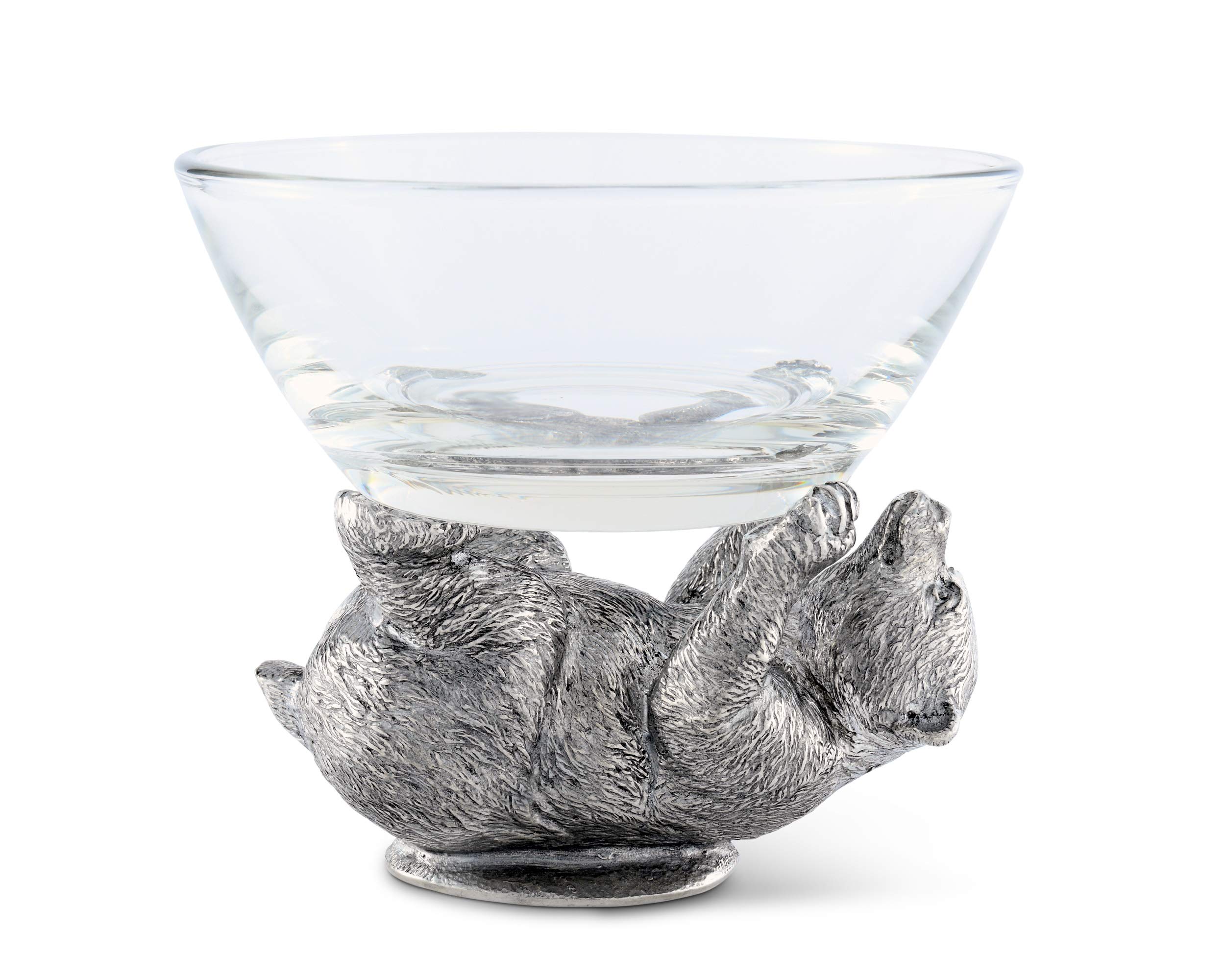 Vagabond House 6-Inch Glass Serving Bowl with Solid Pewter Bear Base - Perfect for Dips, Nuts, Sauces & Condiments | Elegant Tableware for Parties, Entertaining & Home Decor