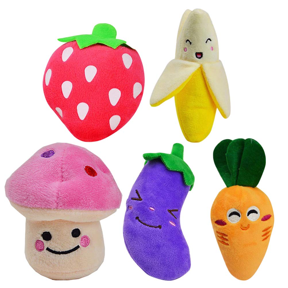 Hemobllo 5-Piece Plush Squeaky Dog Toys for Small Dogs - Fruits & Vegetables Puppy Chew Toys for Teething, Interactive Play & Training - Soft Stuffed Animal Toys for Indoor & Outdoor Fun