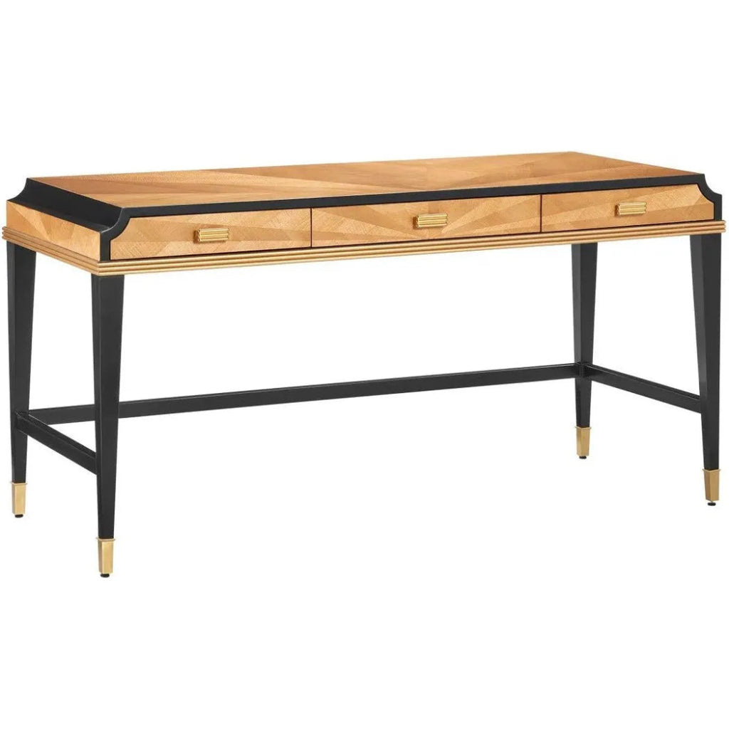60.5 Inch Kallista Taupe Wood Black Modern Writing Desk - Home Office Furniture for Study, Work & Remote Learning