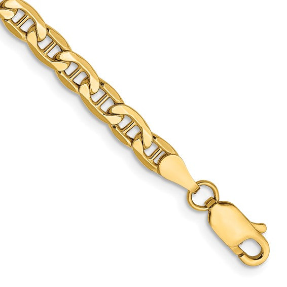 14KT Yellow Gold 4mm Semi-Solid Anchor Chain Bracelet for Men - Durable 8-Inch Jewelry for Gifts, Weddings & Everyday Wear