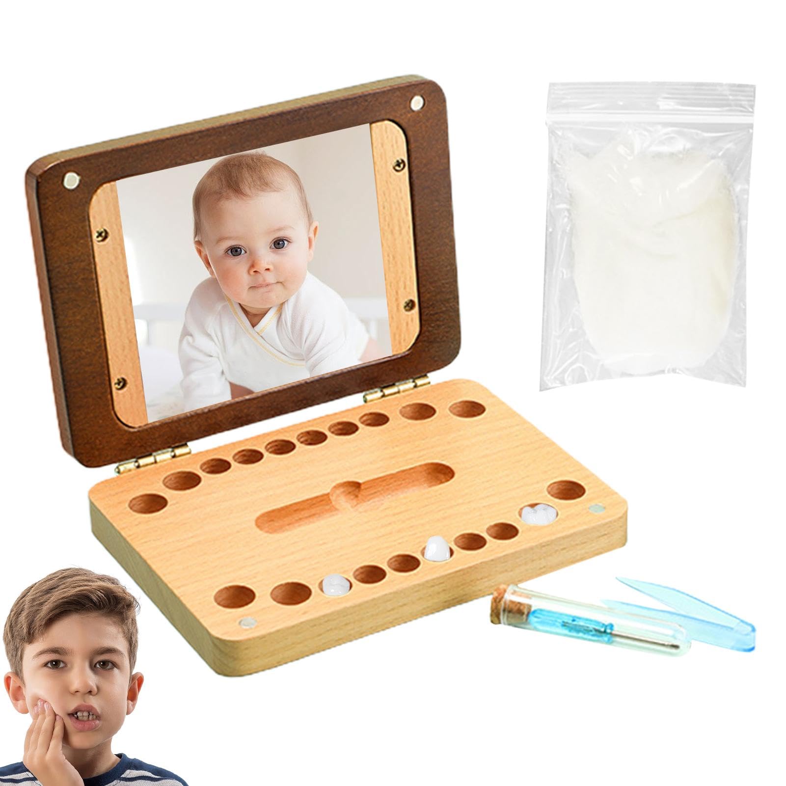 Wooden Toddler Tooth Organizer Box - First Tooth Keepsake Storage for Baby & Kids | Tooth Fairy Gift Box for Bedroom, Study Room Decor | Perfect for Preserving Childhood Memories