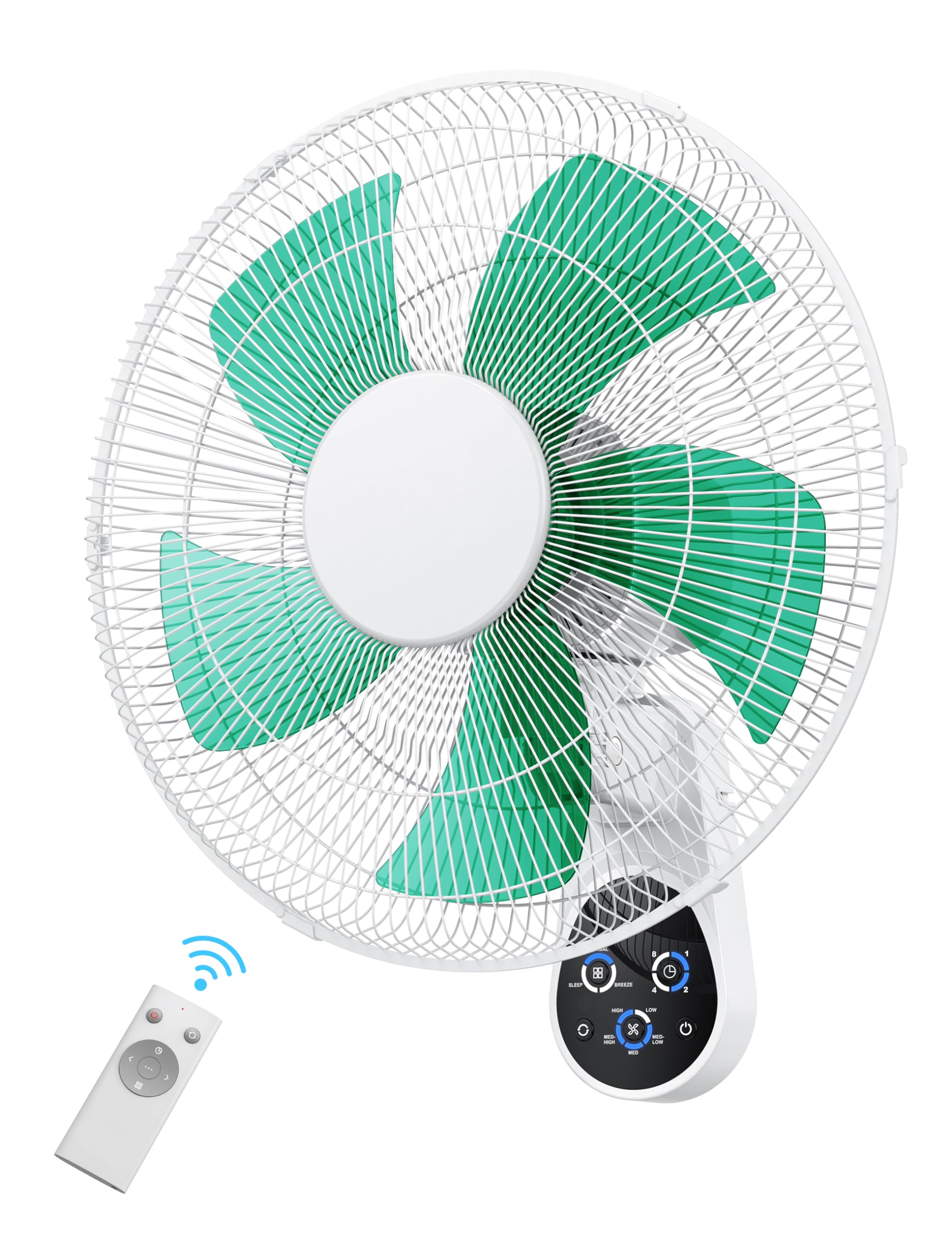 16 Inch Wall Mount Fan with Remote Control - 5 Speed, 5 Blade Oscillating Fan with 90° Tilt & 8 Hour Timer - Perfect for Bedroom, Home, Kitchen & Office Cooling