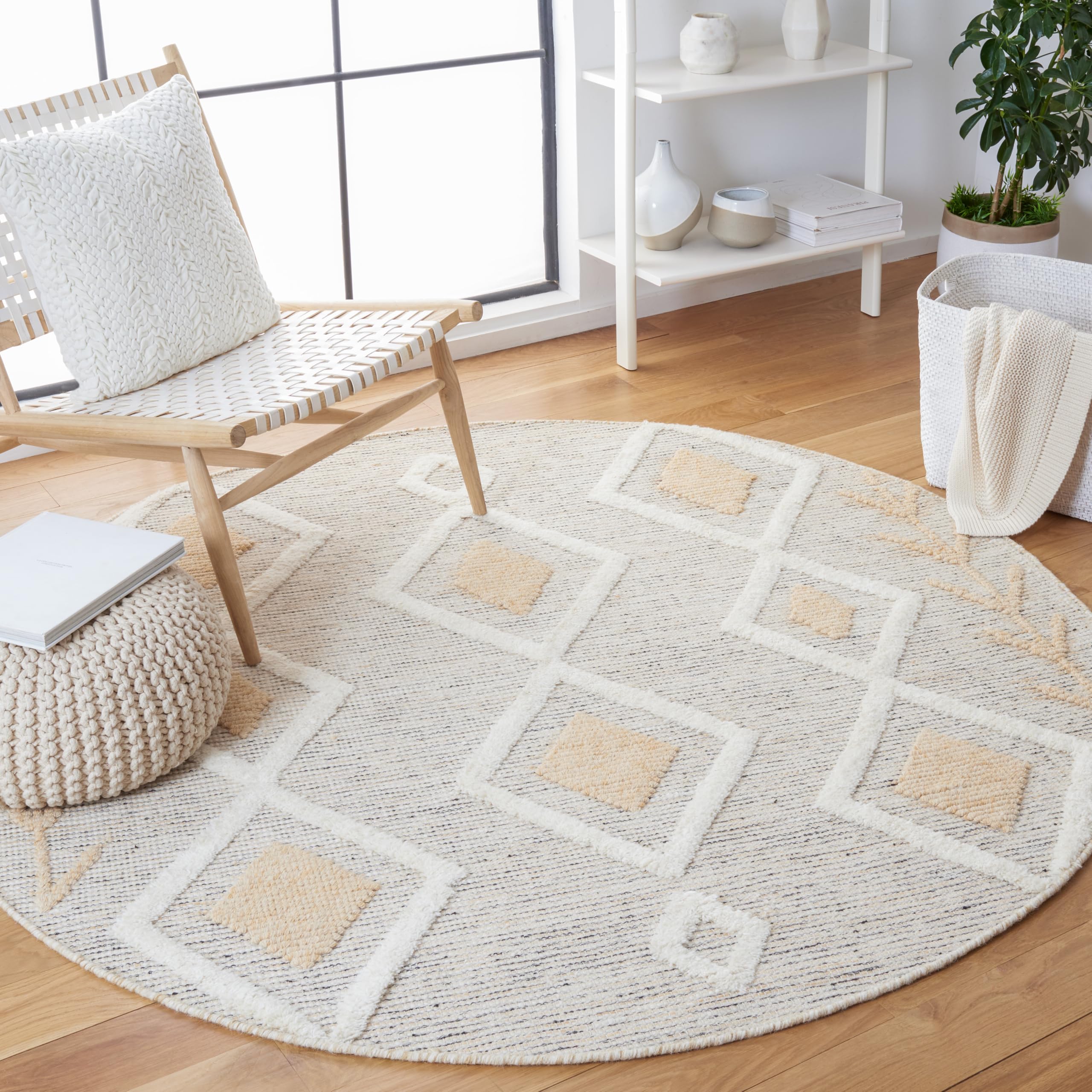 SAFAVIEH Vermont Collection 6' Round Gold/Ivory VRM601D Handmade Premium Wool Area Rug - Perfect for Entryway, Foyer, Living Room, Bedroom & Kitchen Decor
