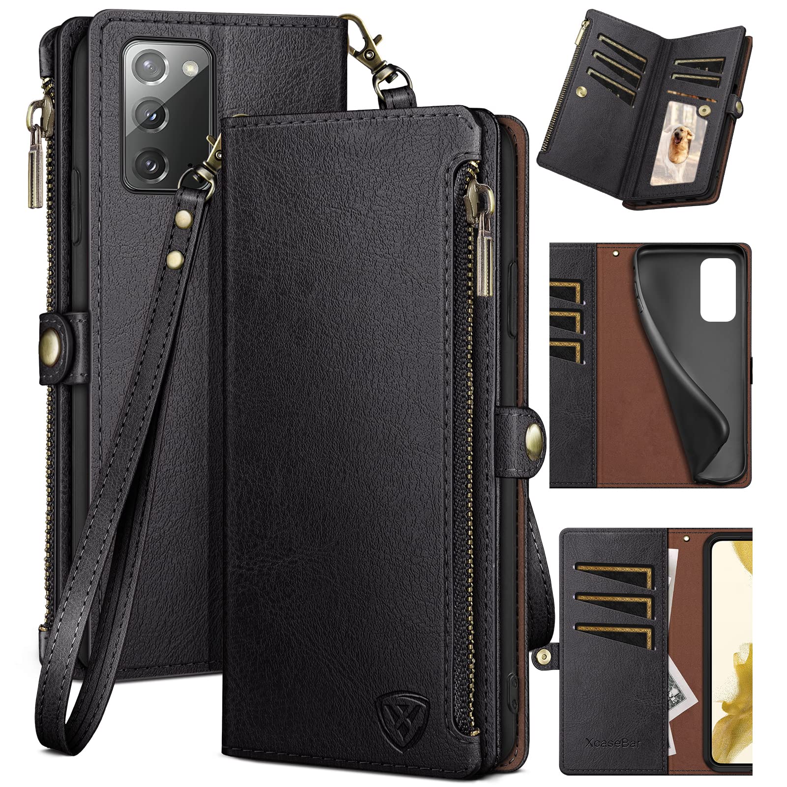 Samsung Galaxy Note 20 Wallet Case with RFID Blocking - PU Leather Flip Folio Cover with Zipper Credit Card Holder - Shockproof Protective Phone Case for Women & Men (Black) - Perfect for Business Travel & Daily Use