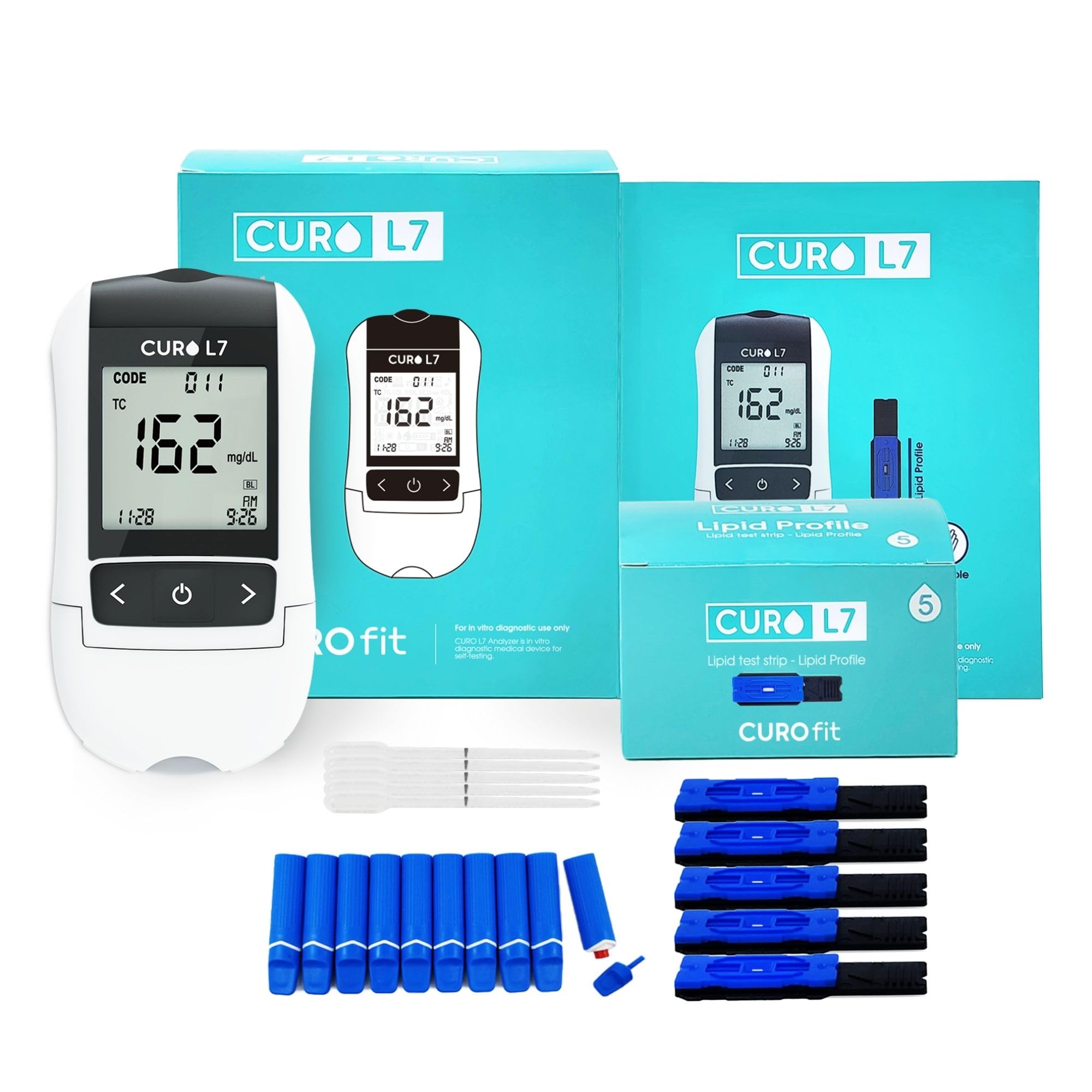 CUROFIT Easy-to-Use Blood Cholesterol Test Kit - FDA Approved Home Testing with Professional Accuracy, Multiple Results & Memory Storage | Heart Health Monitoring for Adults & Seniors | Perfect for Home Use, Travel & Routine Checkups
