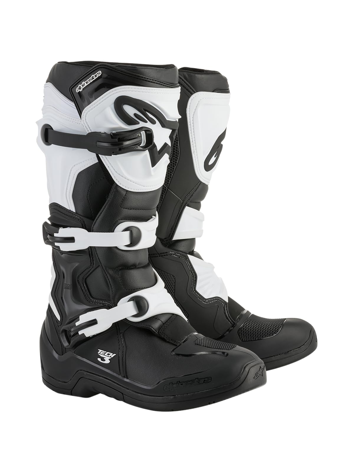 Alpinestars Tech 3 Men's Motocross Boots - Black/White - Size 12 US - Durable Off-Road Motorcycle Boots for MX Racing & Trail Riding