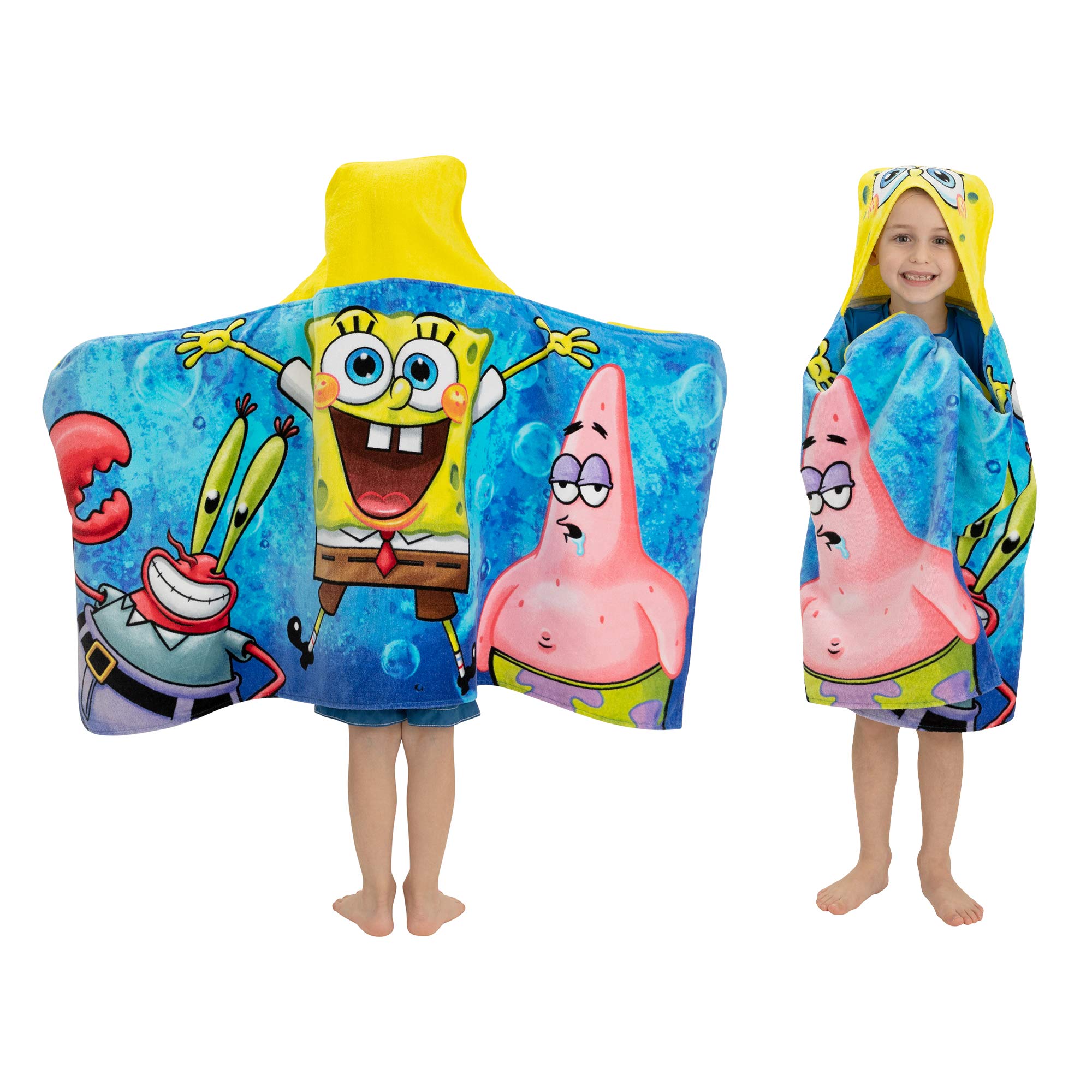 SpongeBob SquarePants Kids Hooded Towel Wrap - Soft Cotton Terry Bath & Beach Towel (24x50 inches) for Boys & Girls - Perfect for Swimming, Pool, Beach & After Bath