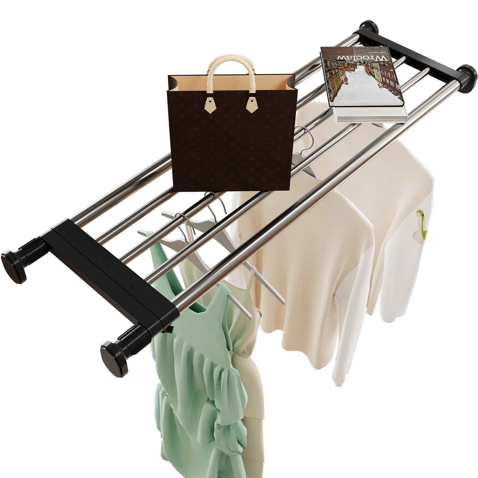 Expandable Wall Mounted Tension Shelf - Stainless Steel Closet Organizer (33-46 Inches, Silver & Black) for Pantry, Closet, Laundry & Utility Storage - Easy Installation for Home & Office Organization