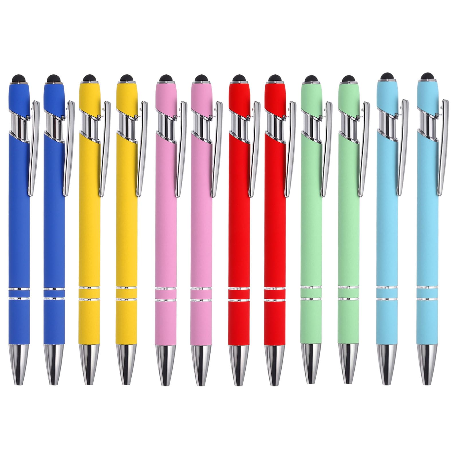 PATIKIL 2-in-1 Metal Ballpoint Pen with Stylus Tip - 12 Pack Black Ink 1.0mm Medium Point Touch Screen Stylus Pen (6 Colors) - Perfect for Office Work, Note Taking & Tablet Use