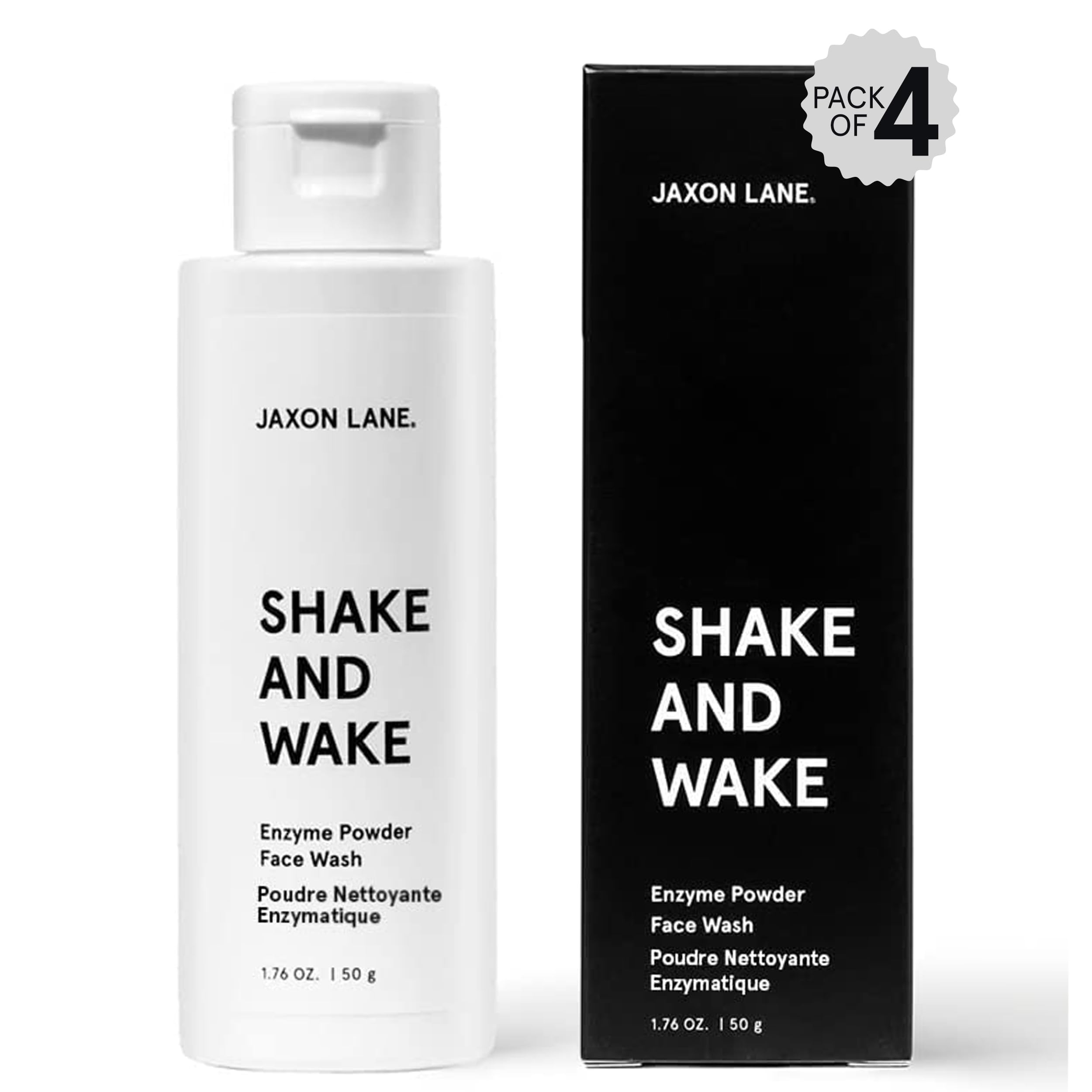 SHAKE & WAKE Exfoliating Powder Face Wash with Papaya Enzymes, Aloe Vera, Vitamin C & E, Niacinamide - AHA Anti-Aging Deep Pore Cleanser & Acne Treatment (4-Pack) | Gentle Exfoliation for Sensitive Skin, Daily Skincare Routine, Brightening & Hydrating Facial Wash