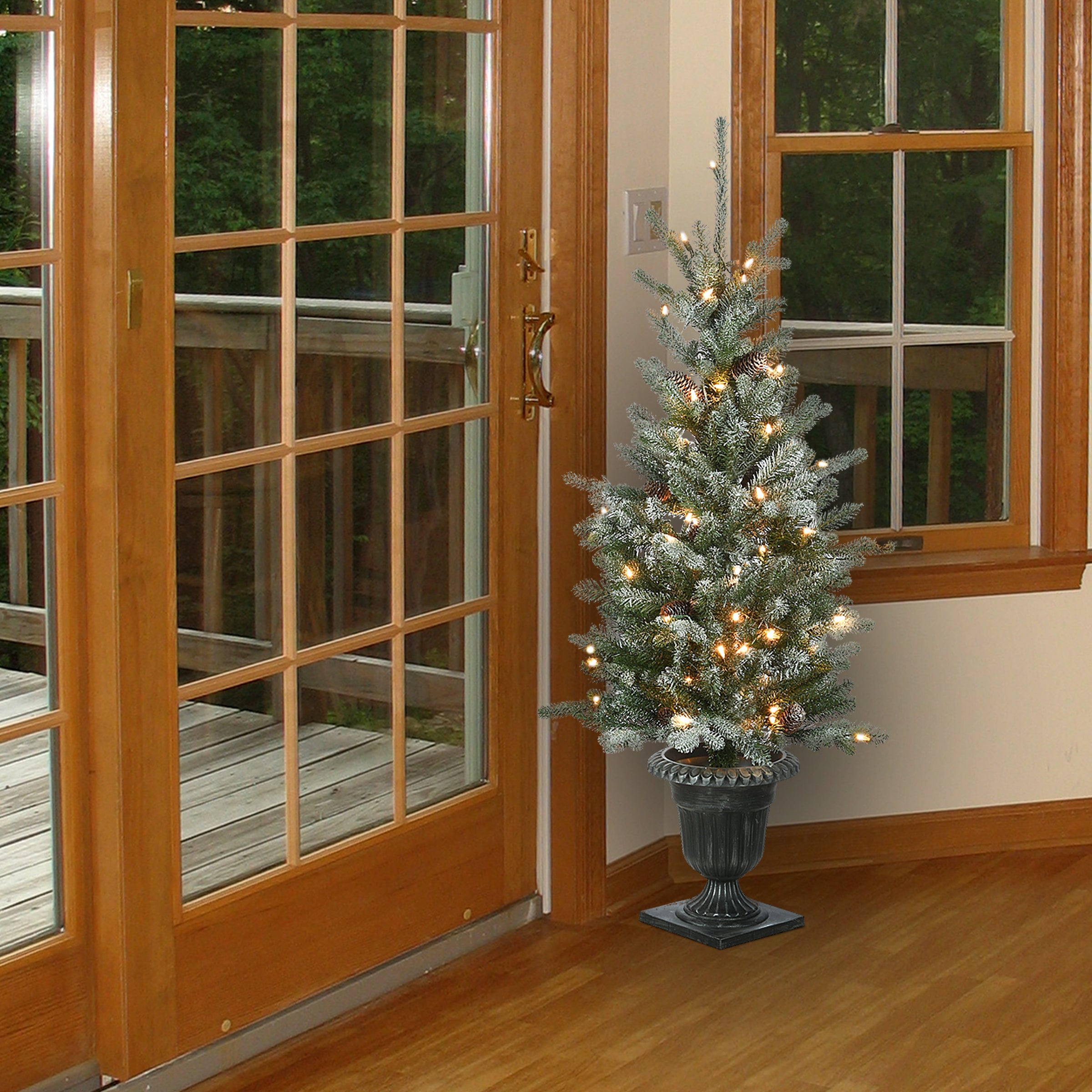 4 ft Pre-Lit Snowy Morgan Spruce Artificial Christmas Tree with 200 Clear LED Lights - Perfect for Living Room, Office & Holiday Decorations