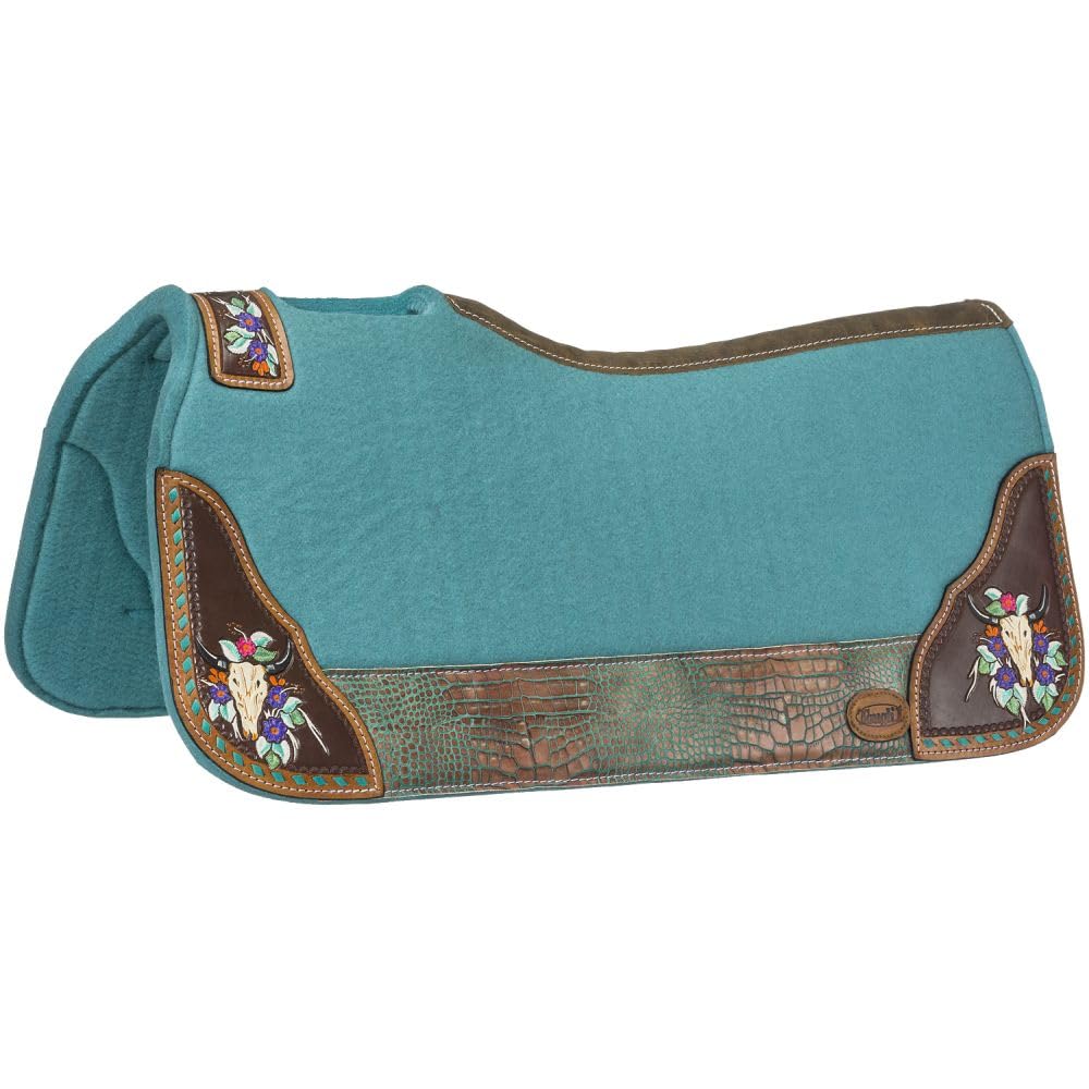 Tough 1 Hand Painted Steer Skull Saddle Pad - Western Equestrian Gear for Horse Riding & Rodeo Events