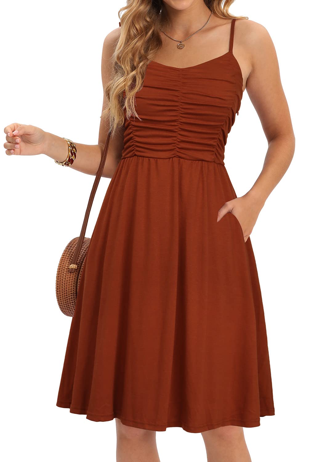 CHARMYI Women's Spaghetti Strap Casual Sundress - A-Line Summer Beach Dress with Pockets | Perfect for Vacations, Pool Parties & Date Nights