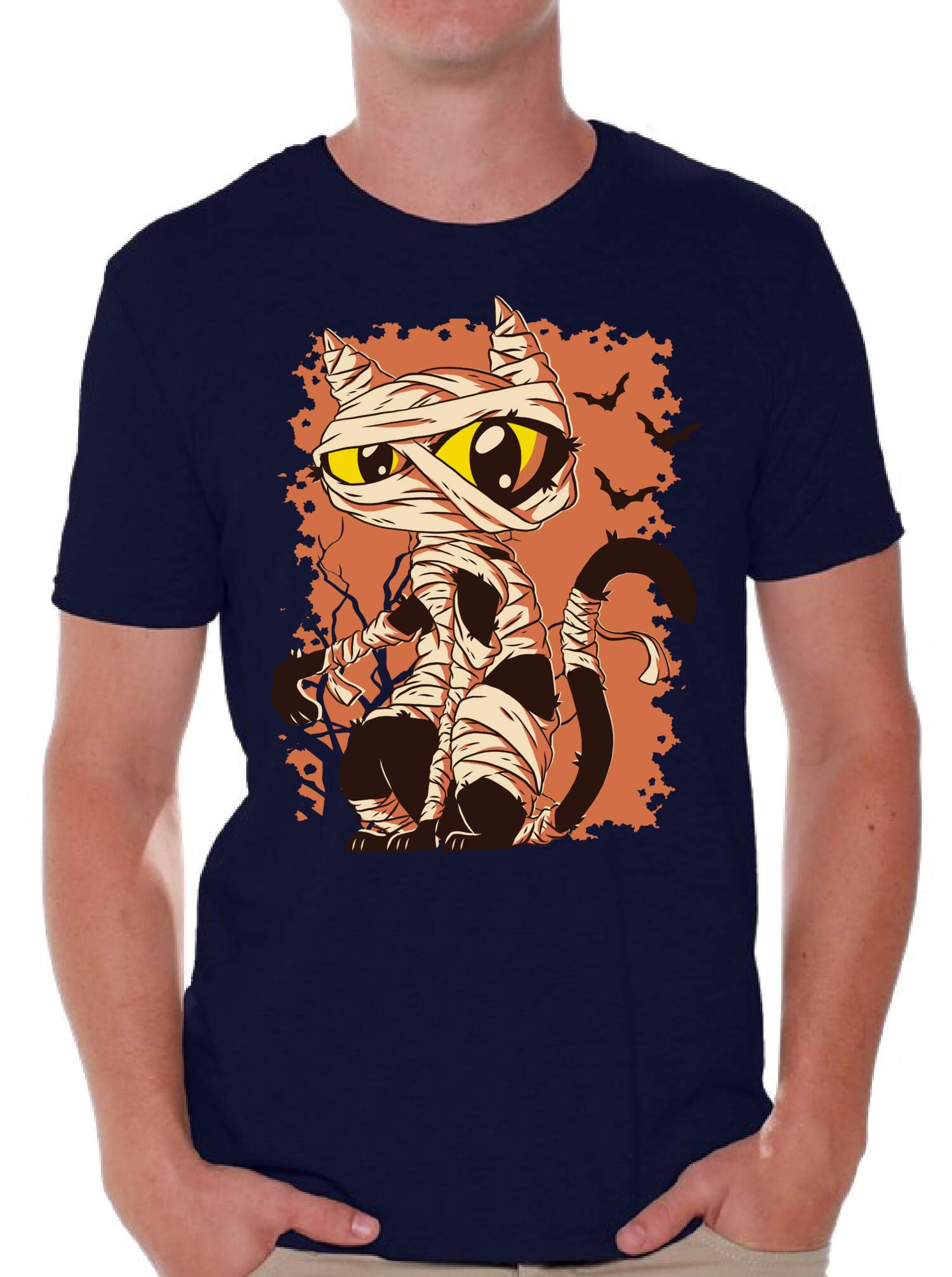 Halloween Mummy Cat T-Shirt for Men - Funny & Spooky Graphic Tee - Perfect for Halloween Parties, Costume Contests & Casual Wear
