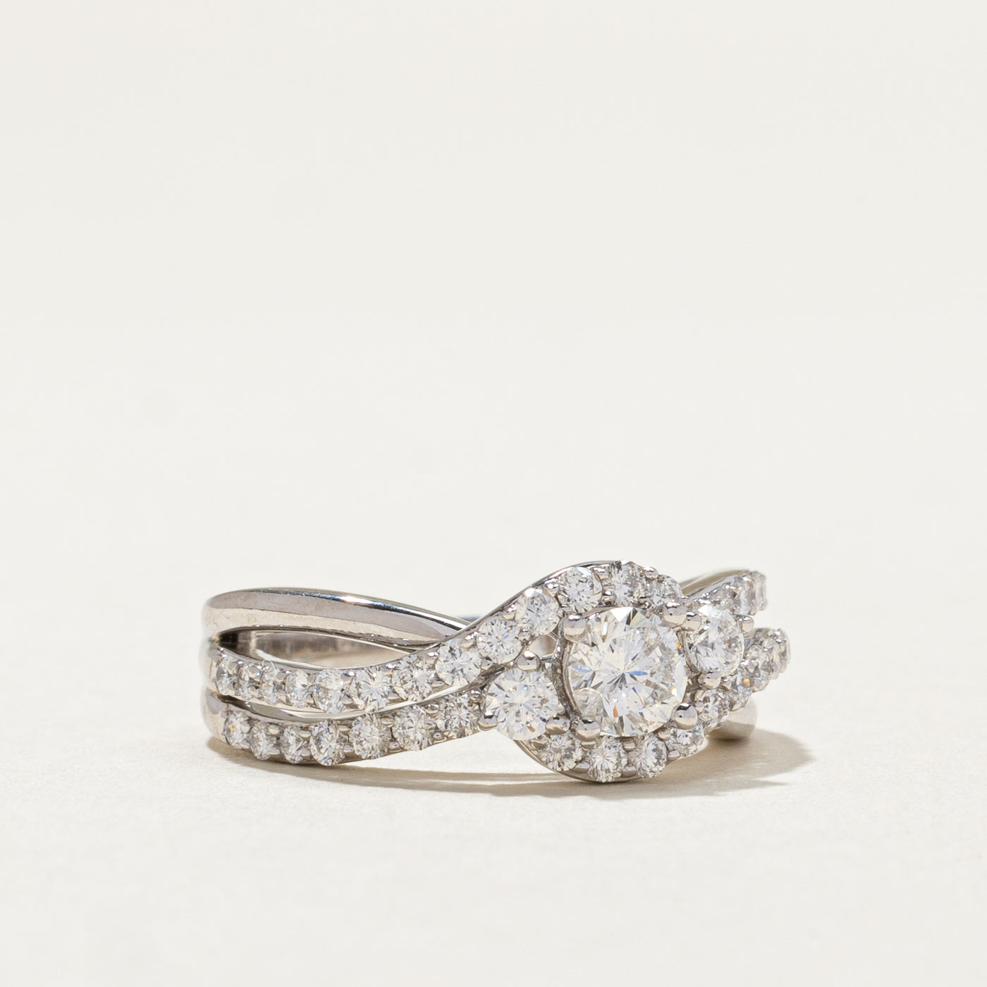 0.30ct Diamond Halo Crossover Ring with 0.76ctw Total Weight - Size 5 | Elegant Bridal Jewelry for Engagement & Wedding | Perfect Gift for Her