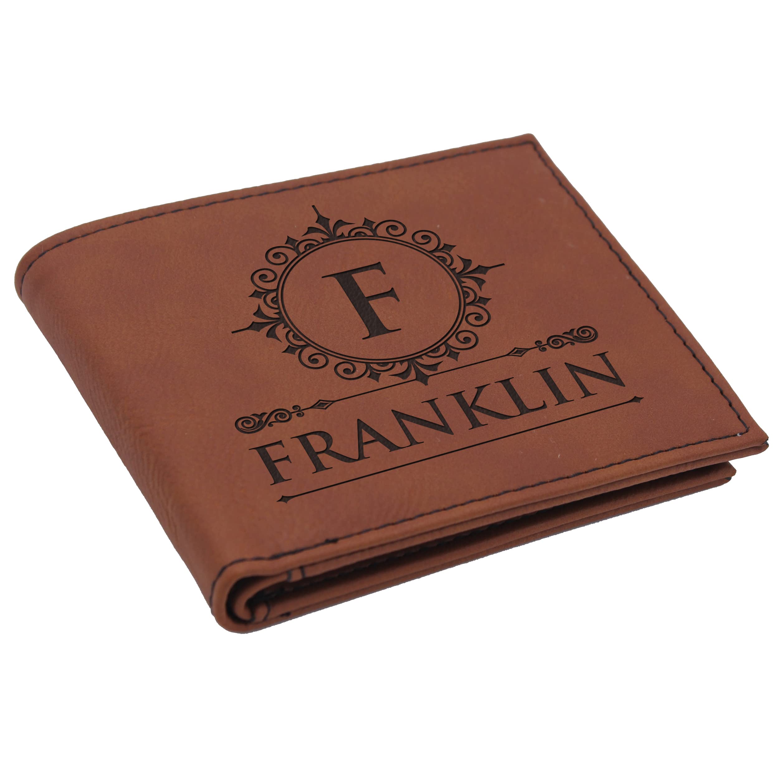 Custom Personalized Men's Bi-Fold Leather Wallet with ID Window - Rust Brown | RFID Blocking | Gift for Dad, Husband | Perfect for Everyday Carry & Travel