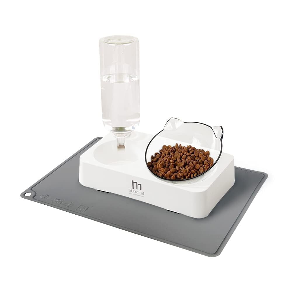 Marchul Elevated Cat Food Bowl with Non-Slip Feeding Mat - 2-in-1 Raised Pet Dish for Cats & Small Dogs - Perfect for Mealtime Comfort & Joint Health - Ideal for Home, Kitchen or Pet Feeding Station