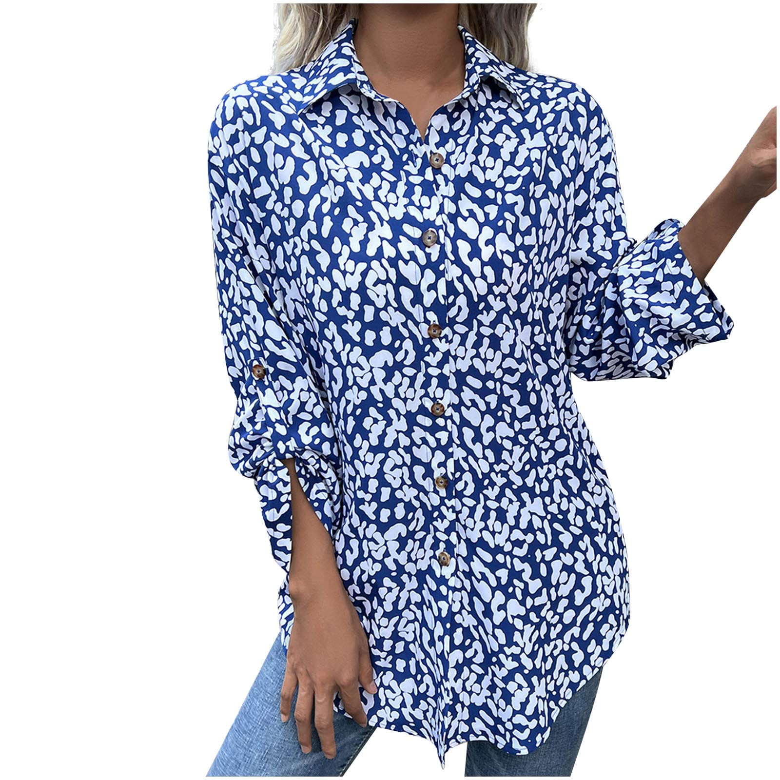 Women's Casual Loose Leopard Print Blouse - Long Sleeve Single Breasted Cardigan Top for Work, Date Night & Everyday Wear