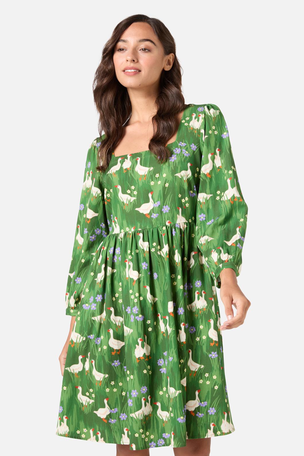 Lucy Goosey Floral Smock Dress for Women - Casual Summer Boho Style Dress for Beach, Picnic & Outdoor Activities