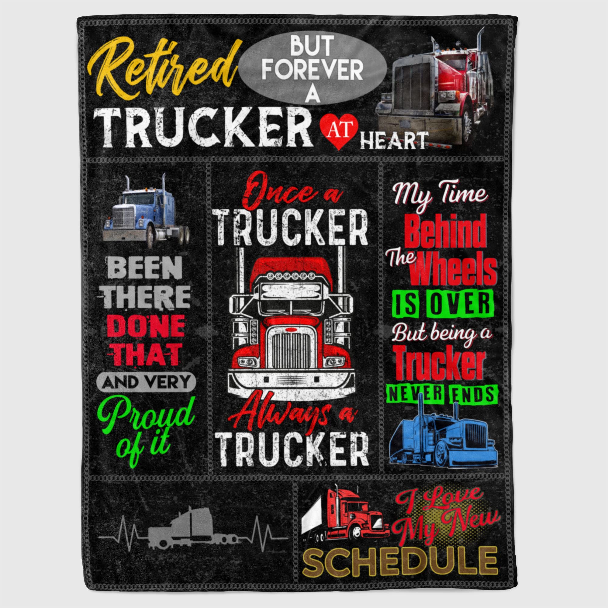 Retired Trucker Blanket - Forever a Trucker at Heart - Funny Gifts for Dad & Grandpa - Truck Driver Retirement, Christmas, Birthday Gifts - Cozy Fleece Throw for Home, Office & Road Trips