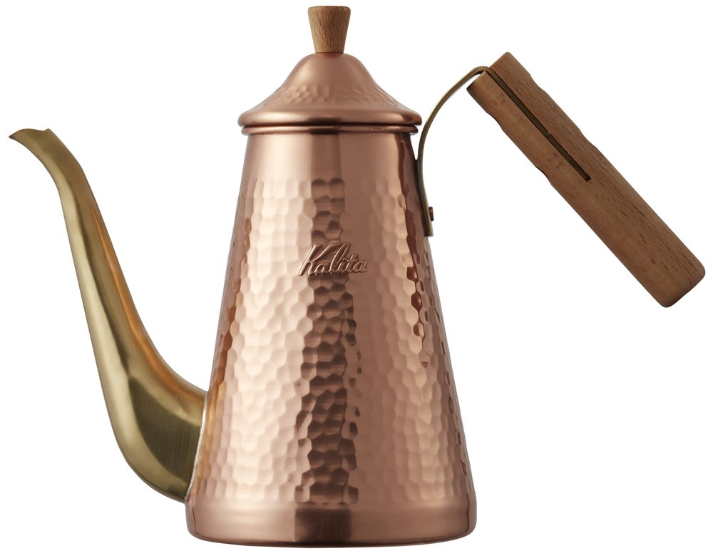 Premium Kalita TSUBAME Copper Drip Kettle - 0.2 gal (0.7L) Narrow Mouth Coffee Pot with Wooden Handle, Direct Fire Compatible - Japanese Crafted for Pour Over Coffee, Specialty Brewing & Cafe Use