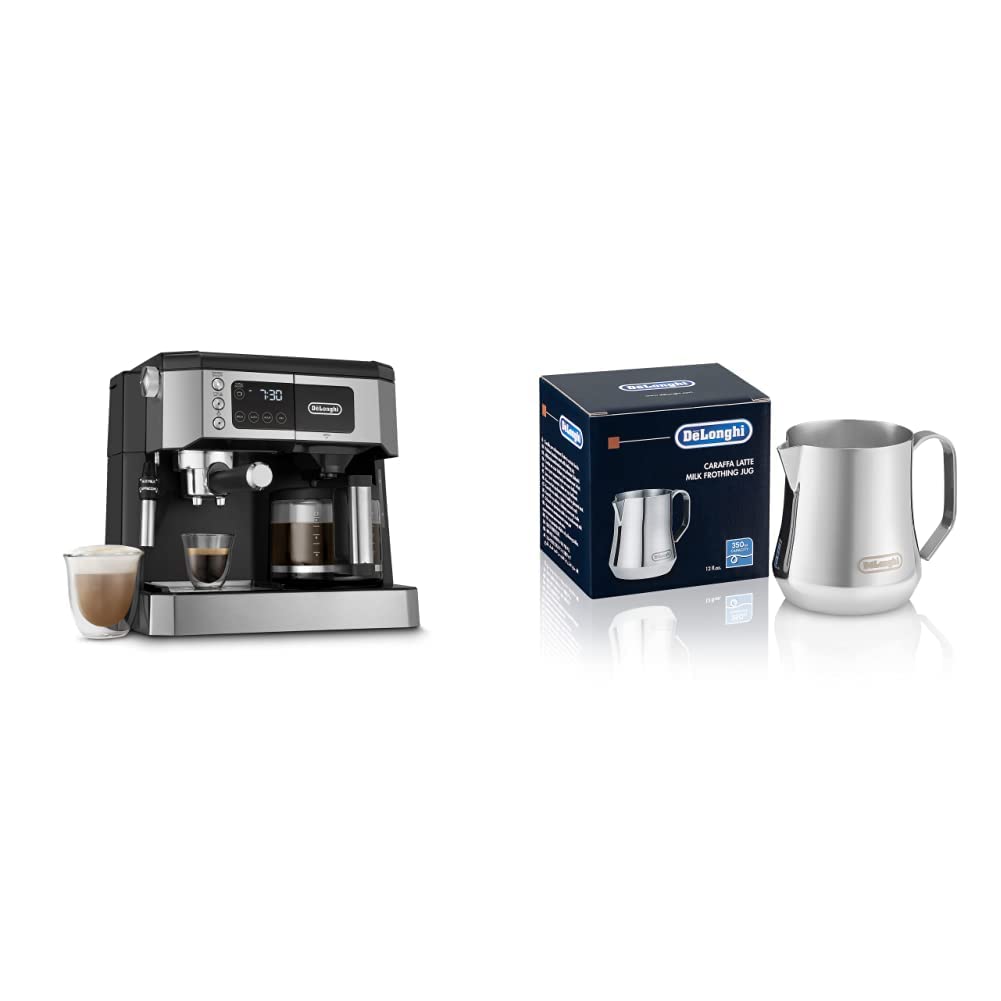 De'Longhi All-in-One Coffee Maker & Espresso Machine with Adjustable Milk Frother - 12 oz Stainless Steel Milk Frothing Pitcher - Perfect for Home Baristas & Coffee Lovers - Ideal for Morning Brews, Entertaining Guests & Office Coffee Stations