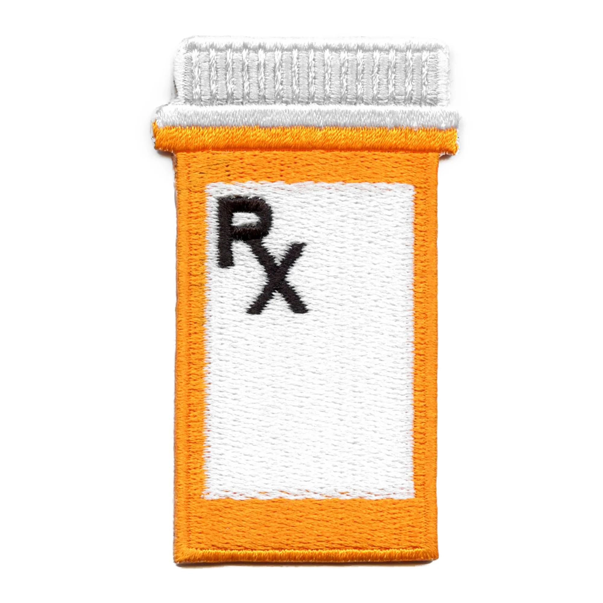 RX Pharmaceutical Prescription Bottle Patch - Embroidered Iron-On Medication Label for Health & Safety | Perfect for First Aid Kits, Nurse Uniforms, and Medical Bags