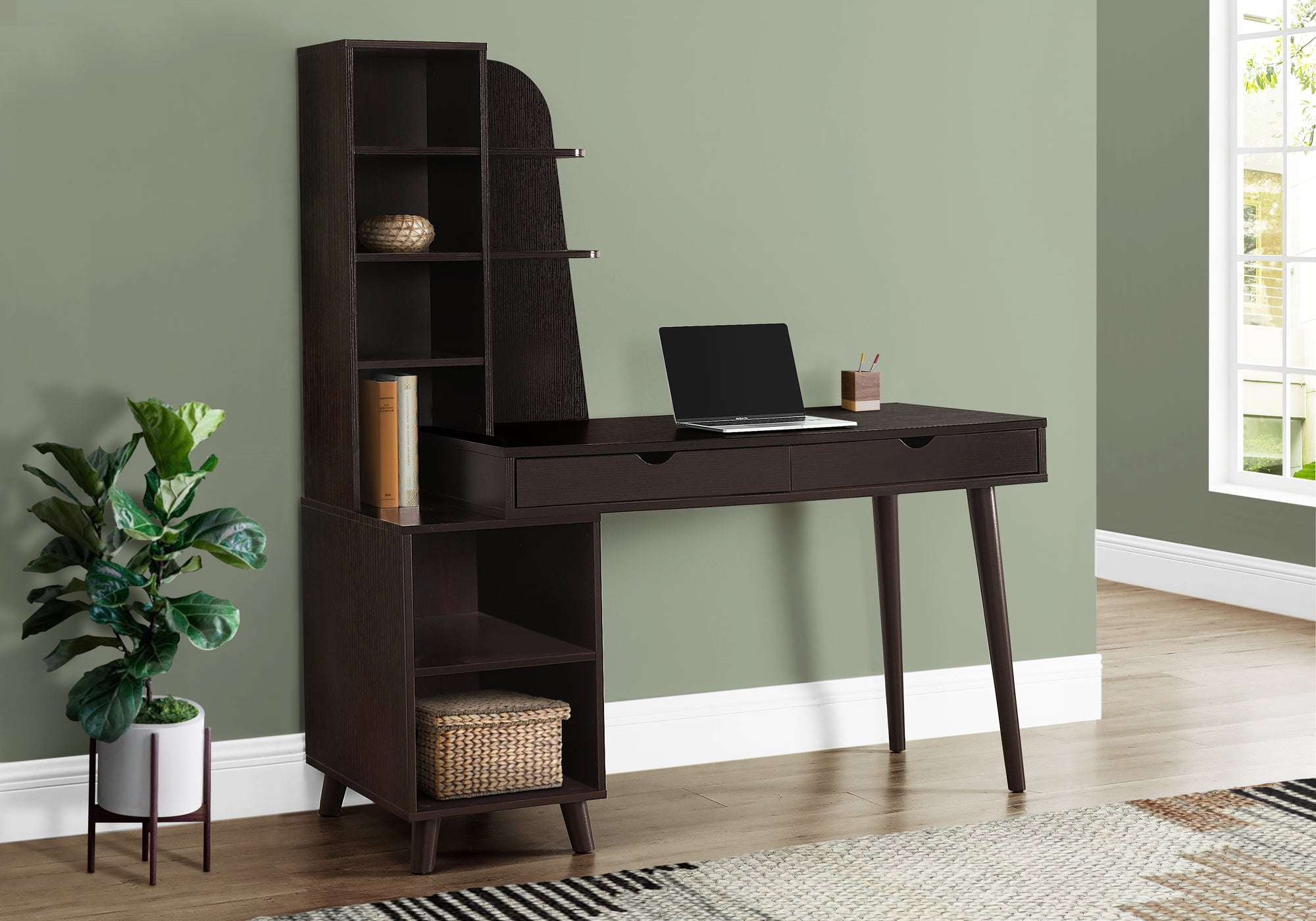 55L Office Series Espresso Bookcase - Stylish Storage Solution for Home & Office Workspaces