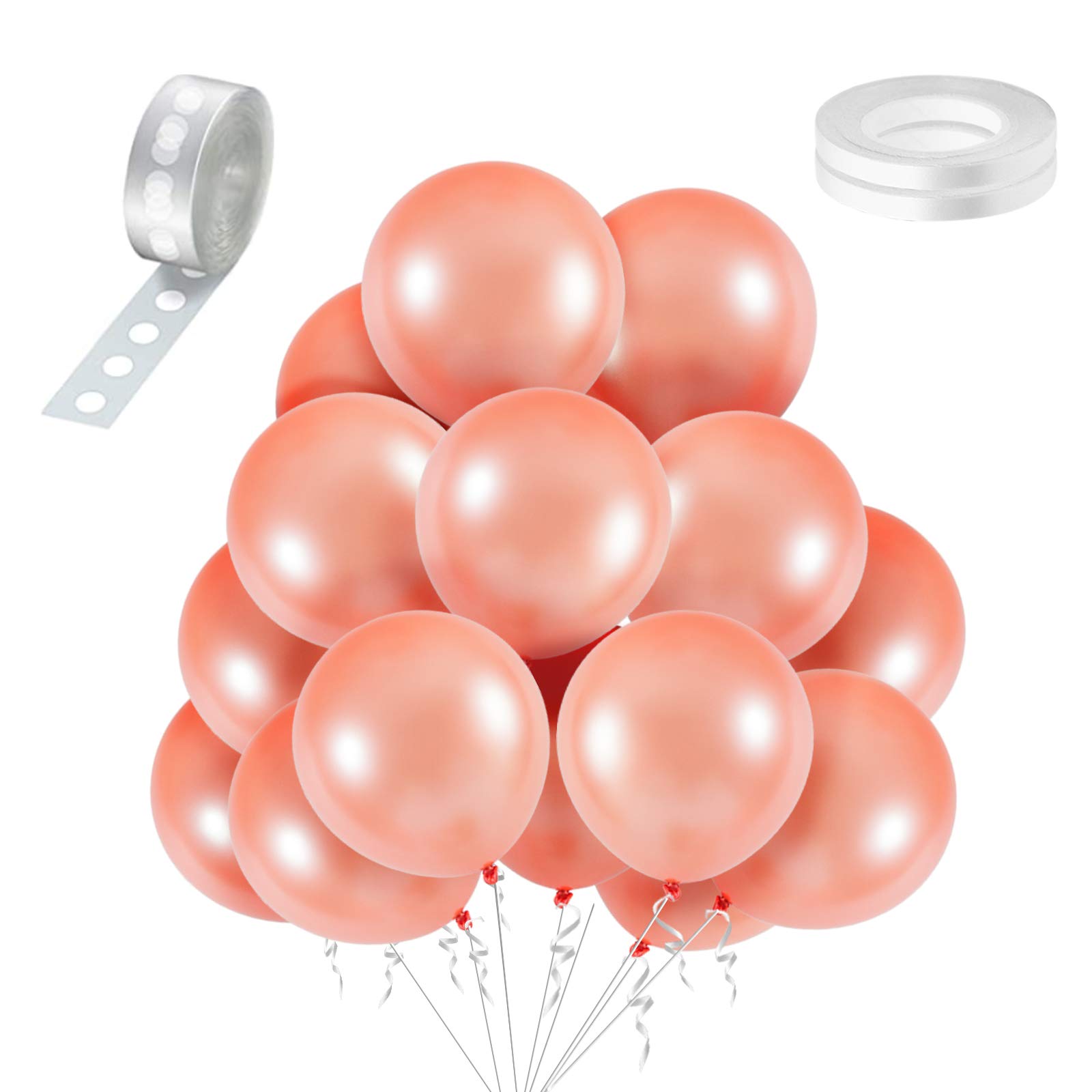 Janinus 12 Inch Rose Gold Latex Balloons - 100 Pack Premium Party Balloons for Birthday, Wedding, Baby Shower & Anniversary Decorations - Elegant Metallic Balloons for Party Decor, Photo Backdrops & Event Styling